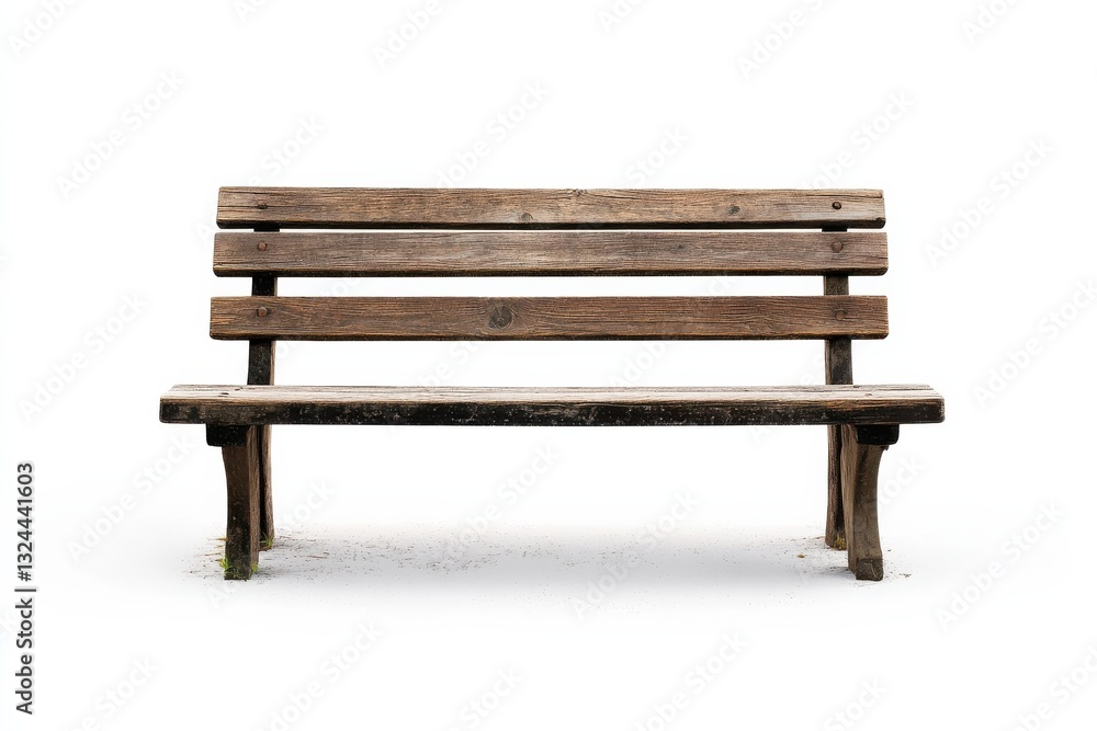 A weathered wooden bench standing alone in a bright, minimalist setting on a serene day isolated on transparent background A weathered wooden bench standing alone in a bright, minimalist setting on a serene day isolated on transparent background