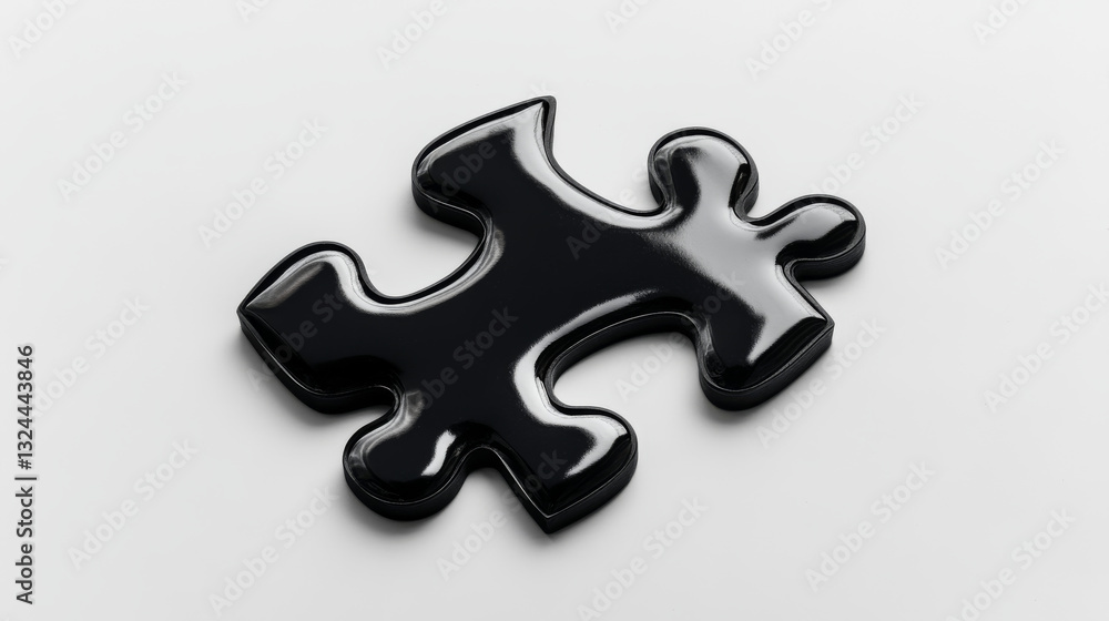 Obraz premium Abstract isolated puzzle on white background. Network or teamwork symbol composed of polygons. Low poly vector illustration. Black wireframe piece of puzzle.