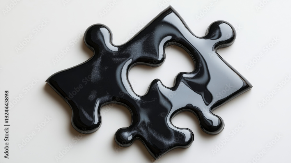 Fototapeta premium Abstract isolated puzzle on white background. Network or teamwork symbol composed of polygons. Low poly vector illustration. Black wireframe piece of puzzle.