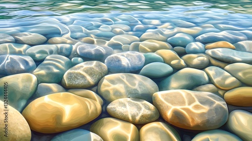 Colorful pebbles in clear rivers under sunlight