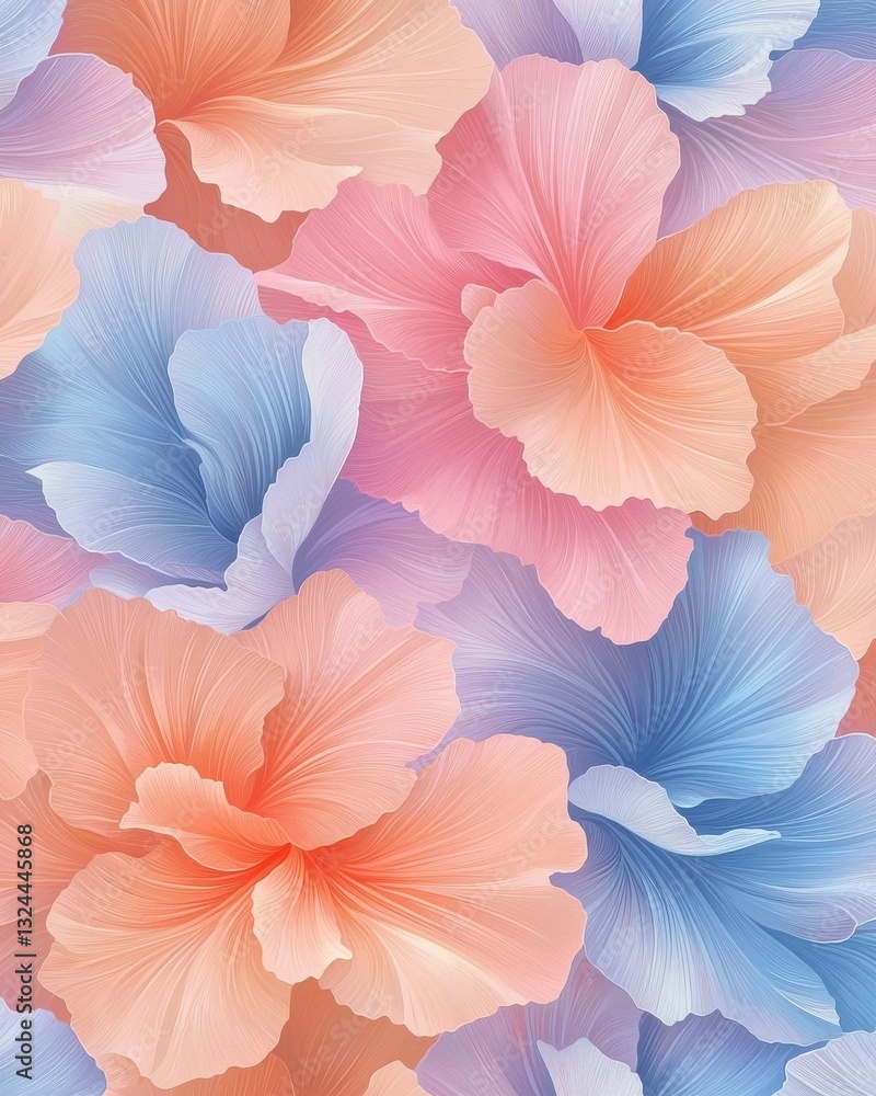 Fototapeta premium Pastel Floral Pattern of Blooming Flowers, Elegant Pastel Color Palette, Artistic Nature Design