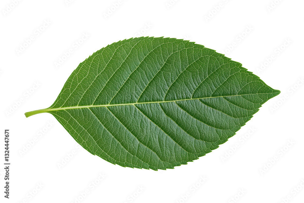 Fototapeta premium Fresh green leaf with intricate vein patterns, cut out