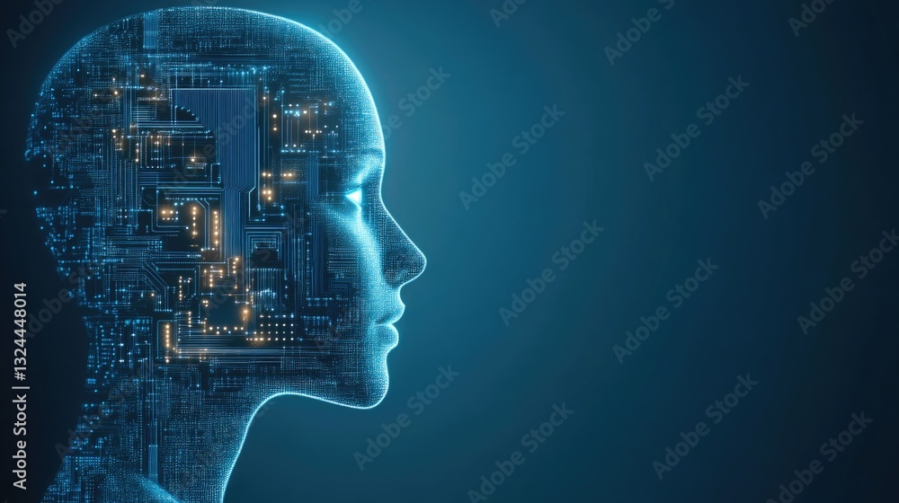 Futuristic AI Human Head with Neon Circuitry Futuristic AI Human Head with Neon Circuitry