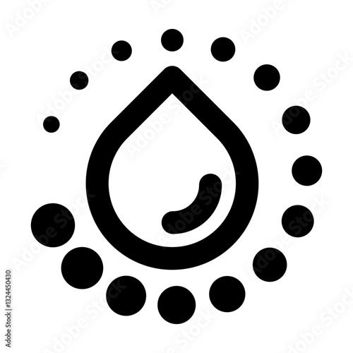 icon featuring an oil drop surrounded by small circles symbolizing essential fats nutrition and molecular composition.