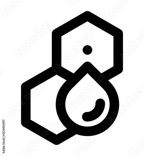 icon featuring an oil drop with hexagonal molecular structures symbolizing lipids essential fats and biochemical composition.