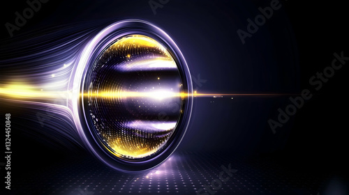 Illuminated circular structure with bright light and flowing energy