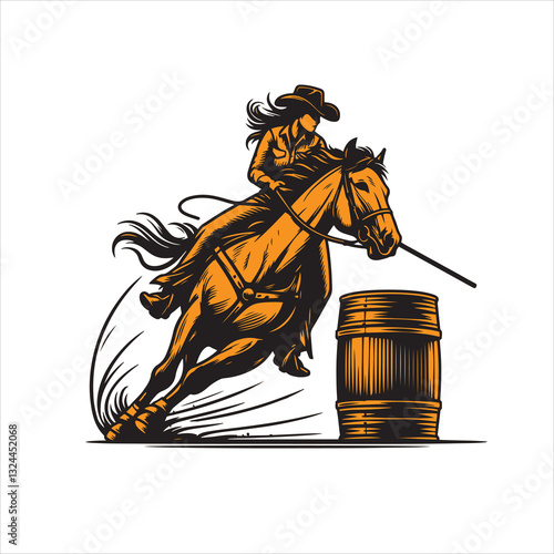 A cowgirl riding a horse in a barrel racing competition	