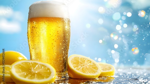 Iced beer sparkling under the summer sun