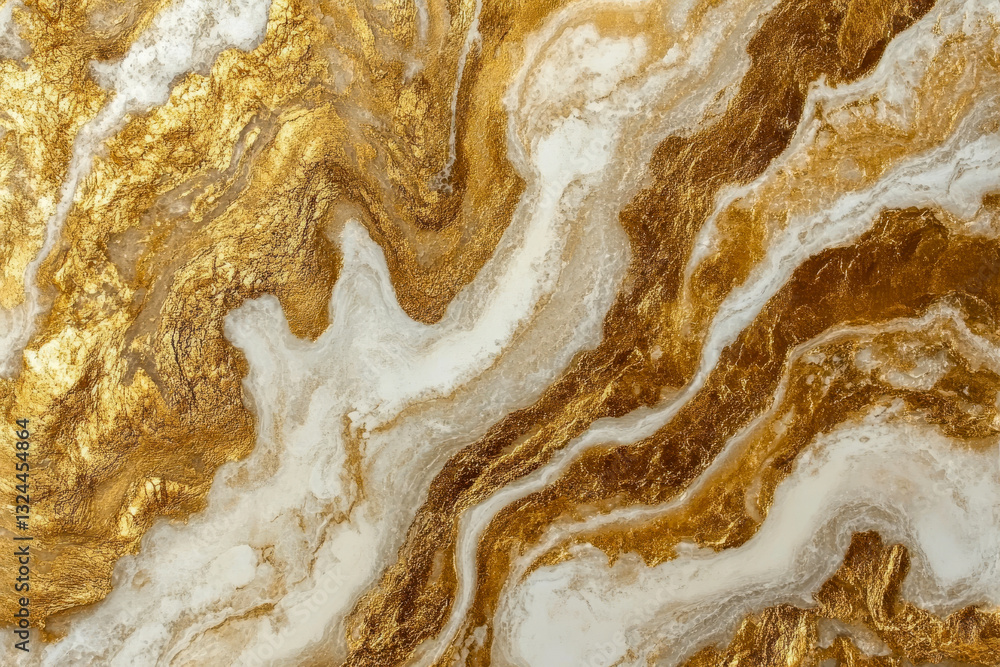Obraz premium Luxurious abstract liquid marble texture with gold and white swirls. Elegant, fluid, and modern background perfect for branding, digital design, and premium aesthetics.