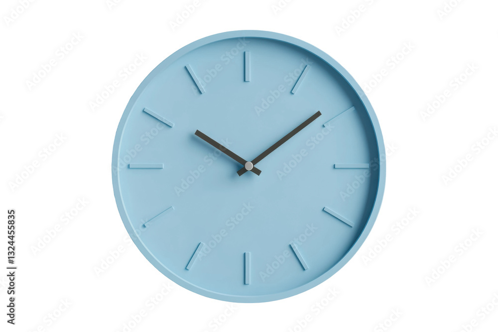 Blue minimalist wall clock showing time clearly, cut out Blue minimalist wall clock showing time clearly, cut out