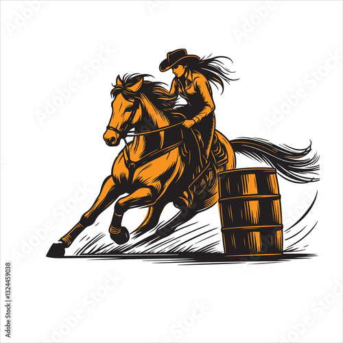 A cowgirl riding a horse in a barrel racing competition	