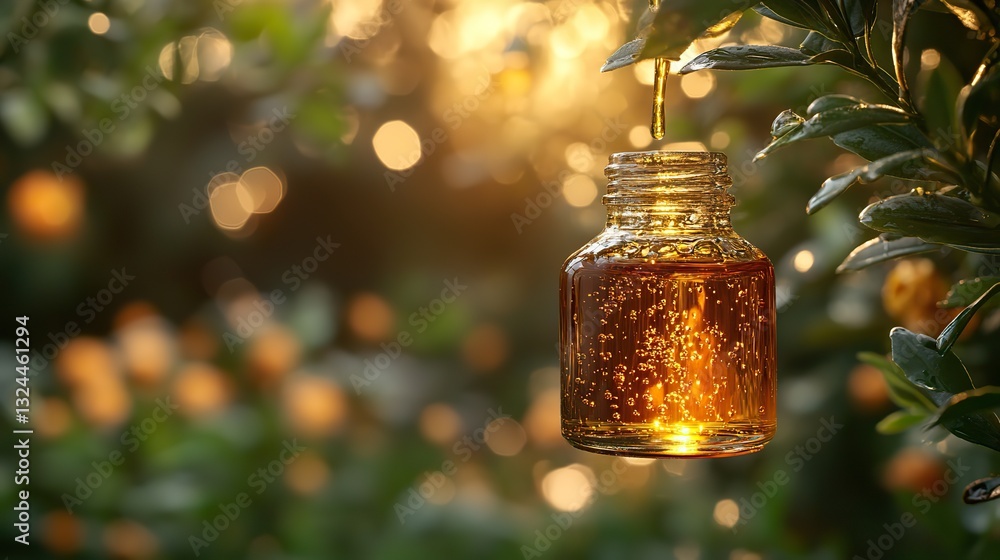 Amber oil drips against a softly blurred green background, creating a serene atmosphere highlighting natural medicine and aromatherapy benefits. Amber oil drips against a softly blurred green background, creating a serene atmosphere highlighting natural medicine and aromatherapy benefits.