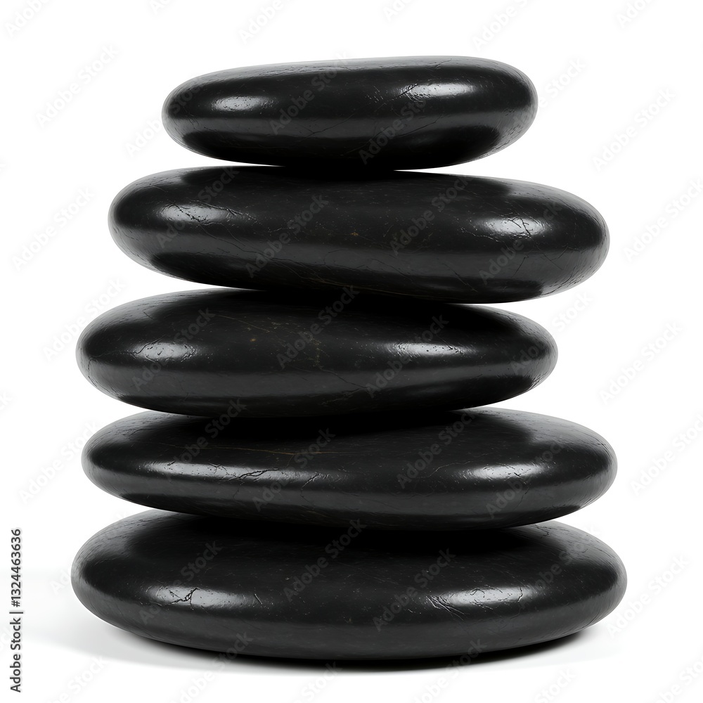 A balanced stack of smooth black stones arranged on a white background. Symbolizing harmony, relaxation, and zen-like tranquility. A balanced stack of smooth black stones arranged on a white background. Symbolizing harmony, relaxation, and zen-like tranquility.