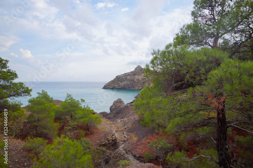View of Cape Kapchik along the Black Sea coast in Crimea. New World