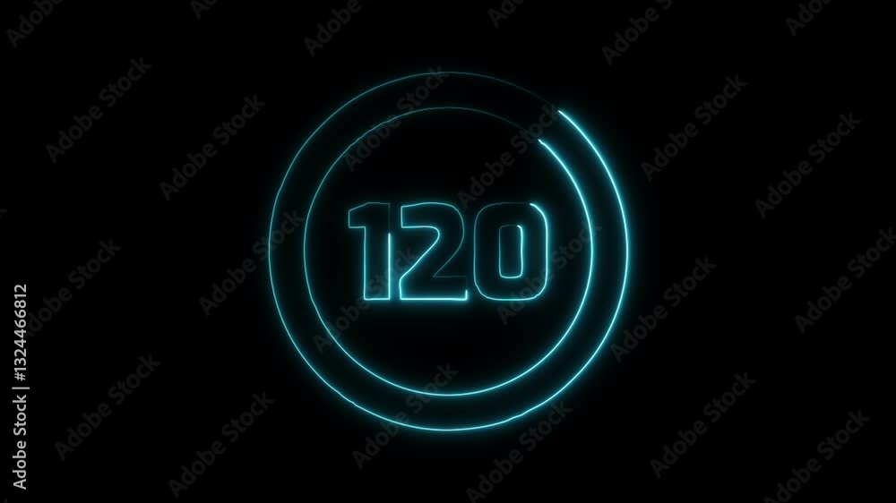Glowing Neon Speed Limit 120 Sign Black Icon Isolated on Black Background. HD Video Graphic Animation Glowing Neon Speed Limit 120 Sign Black Icon Isolated on Black Background. HD Video Graphic Animation