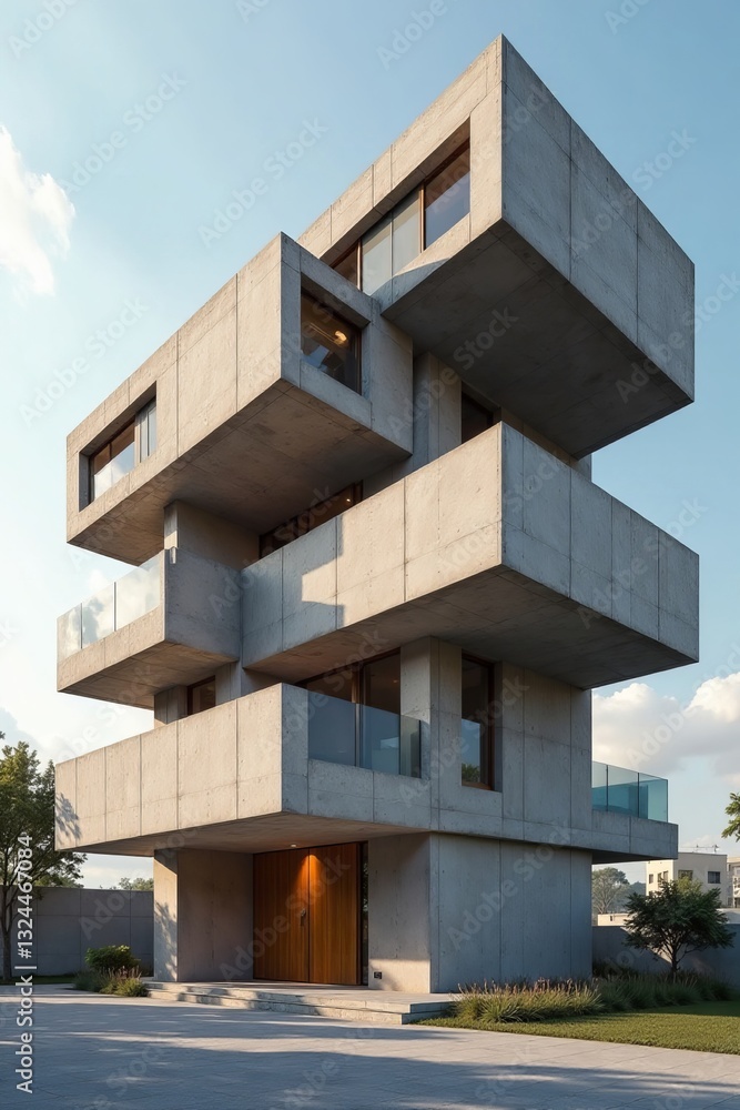 Brutalist modular concrete building with geometric shapes and lines, building, brutalist, concrete Brutalist modular concrete building with geometric shapes and lines, building, brutalist, concrete