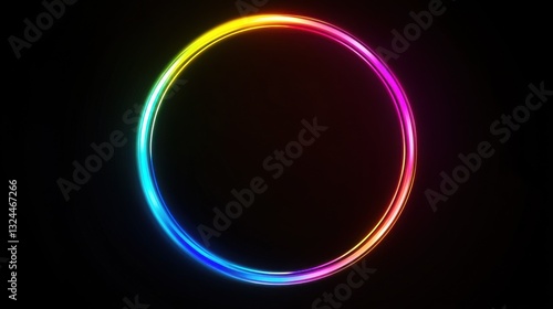 A vibrant rainbow neon circle glowing against a black background.