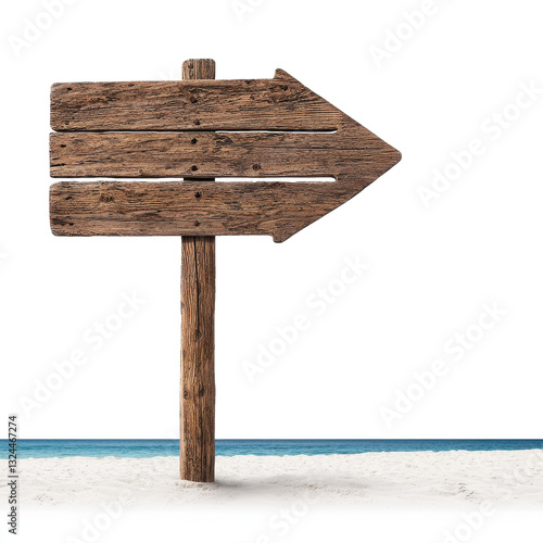 Wooden directional sign beach travel guide coastal environment scenic viewpoint isolated on transparent and white background