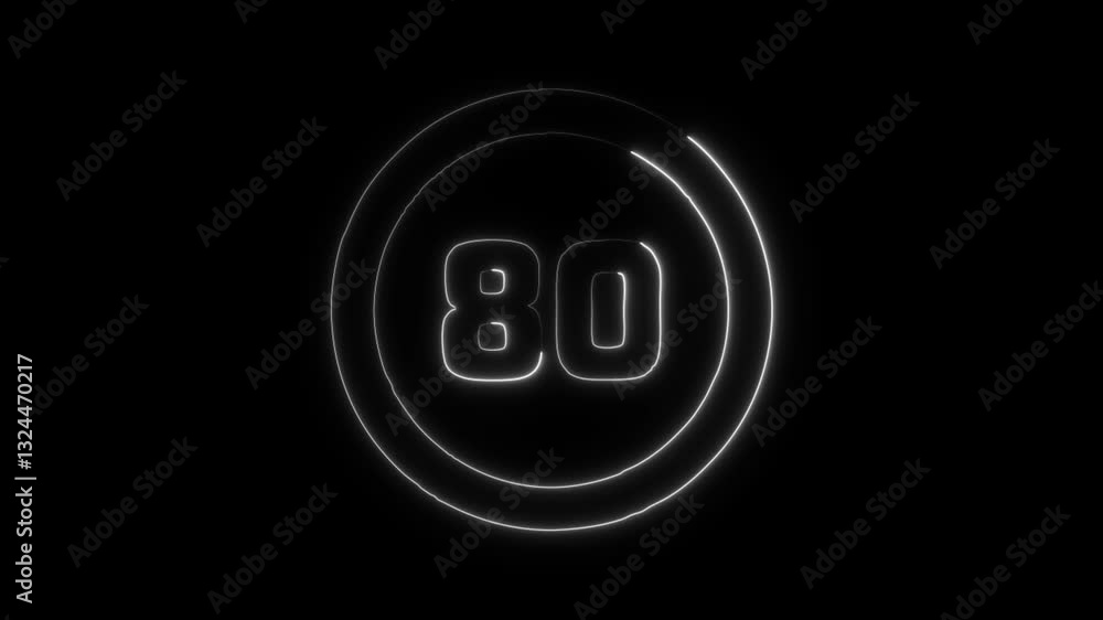 Glowing Neon Speed Limit 80 Sign Black Icon Isolated on Black Background. HD Video Graphic Animation Glowing Neon Speed Limit 80 Sign Black Icon Isolated on Black Background. HD Video Graphic Animation