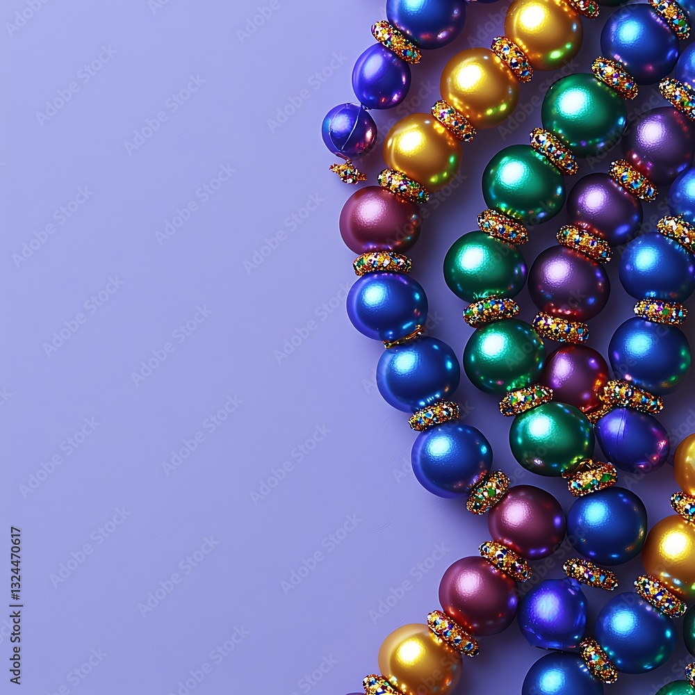 Fototapeta premium Colorful beaded strands on purple backdrop