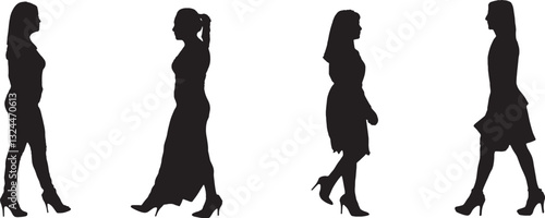 vector; silhouette of a group of women walking