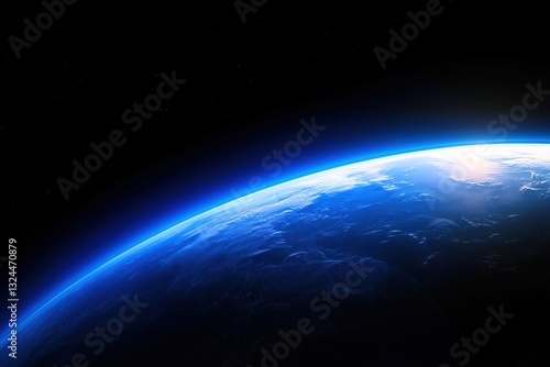 Planet Earth Seen from Space with a Glowing Blue Rim of Light on the Horizon