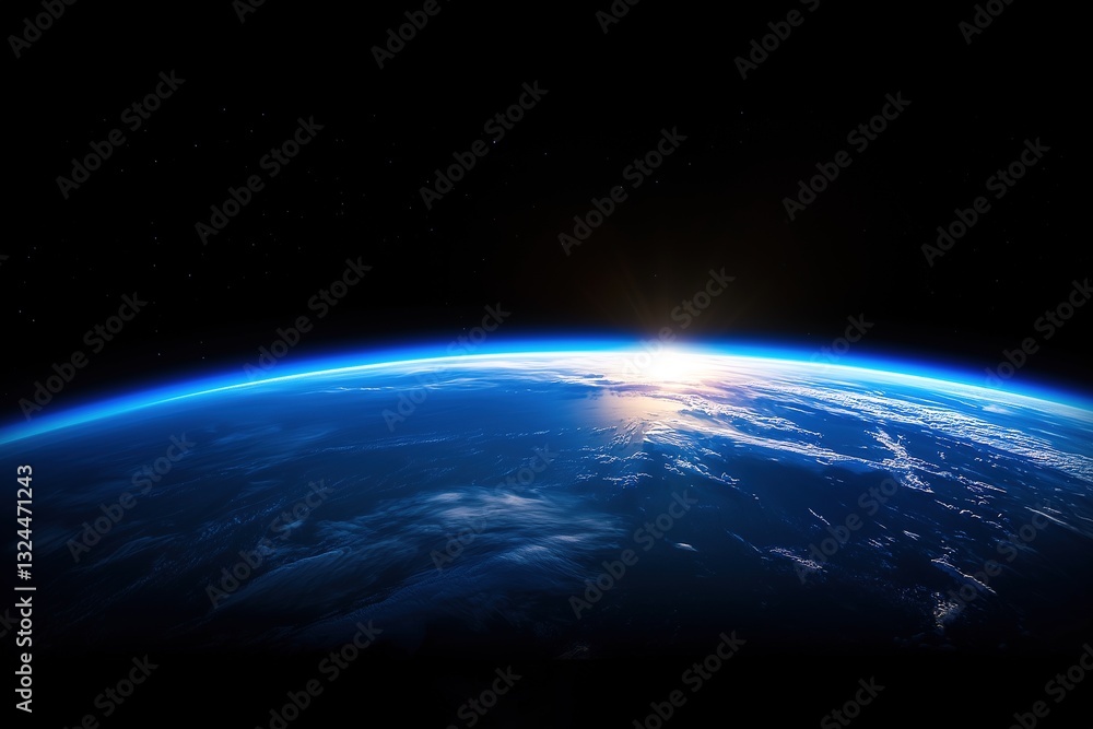 Obraz premium Earth from space, blue horizon with the sunrise