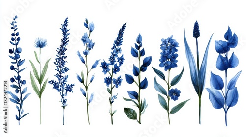 Wallpaper Mural Captivating closeup, vibrant blue flowers in full bloom amidst lush green leaves Torontodigital.ca