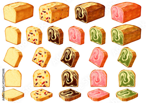 ベクター　パウンドケーキ５種　カット　バリエーション