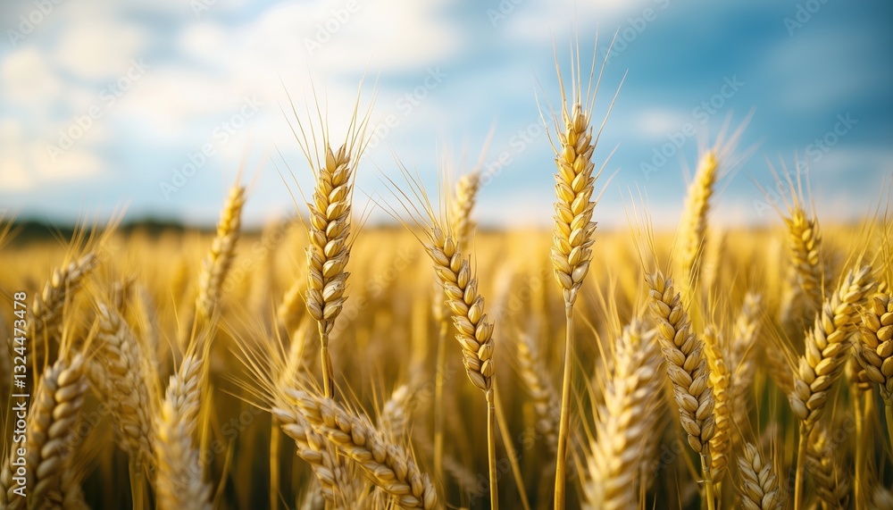 Harvesting Wheat In A Large Field Under The Sun: Agriculture And Agribusiness In Summer Landscape With Abundant Harvest Harvesting Wheat In A Large Field Under The Sun: Agriculture And Agribusiness In Summer Landscape With Abundant Harvest
