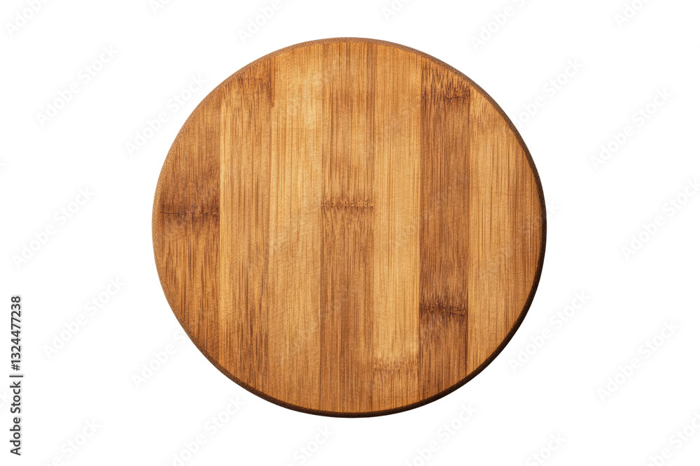 Circular bamboo cutting board on a flat surface, cut out Circular bamboo cutting board on a flat surface, cut out