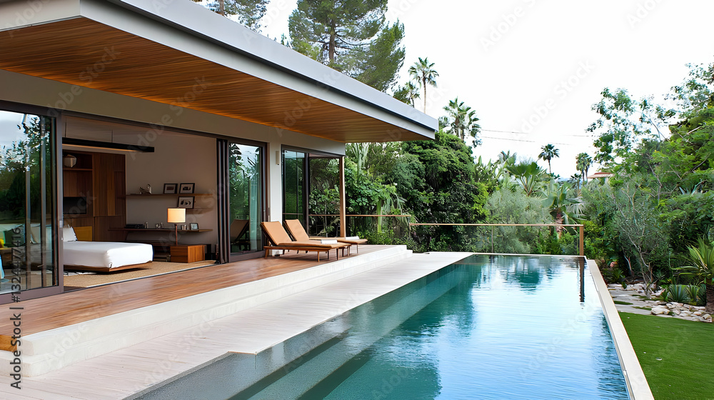 Fototapeta premium Luxury Villa with Infinity Pool and Modern Architecture in a Tropical Landscape