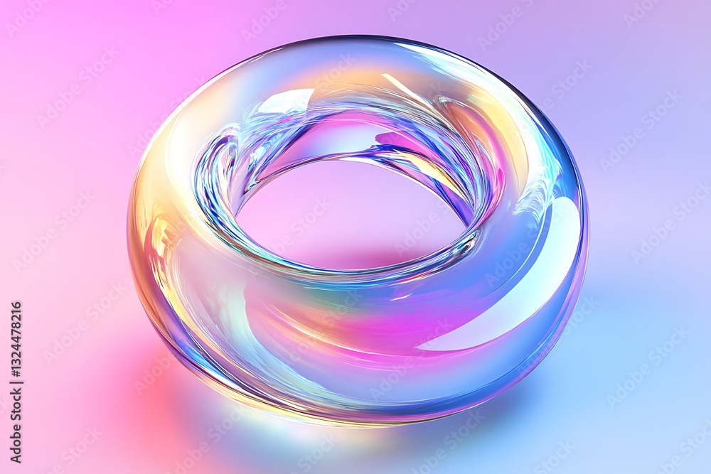 Obraz premium 3D Holographic Glass Ring – Iridescent Fluid Torus on Transparent Background