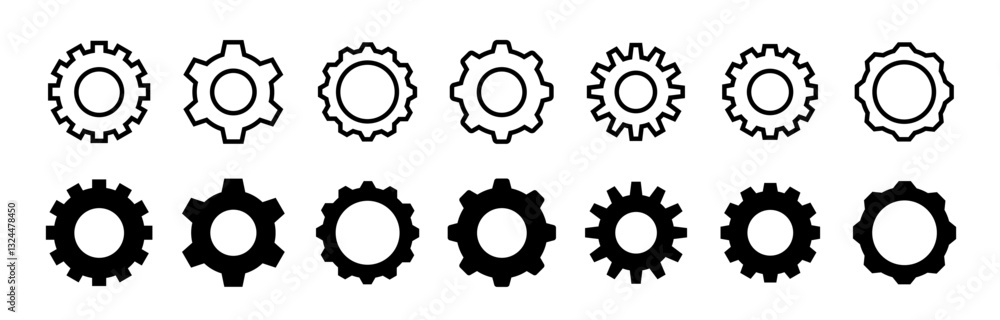 Gear set. Black gear set. Gear setting vector icon. Gear wheel isolated on white background Gear set. Black gear set. Gear setting vector icon. Gear wheel isolated on white background