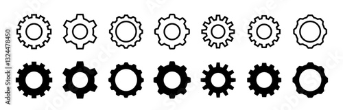 Gear set. Black gear set. Gear setting vector icon. Gear wheel isolated on white background