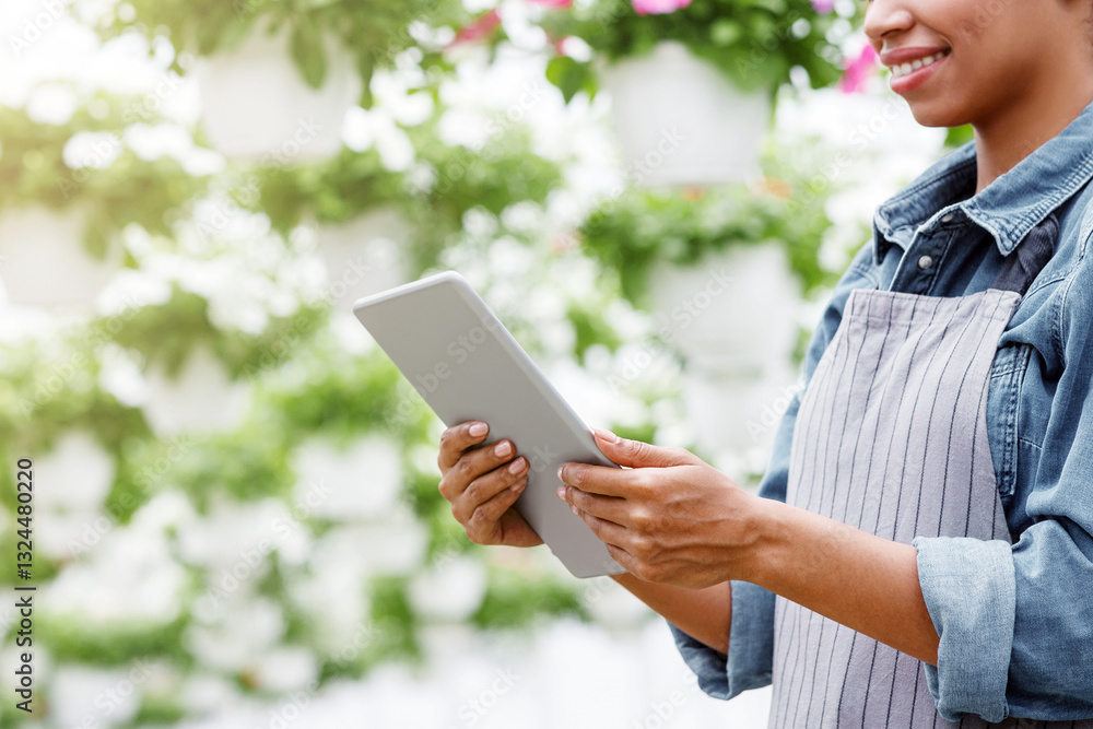 Work on farm and modern technology concept. Farmer checking quality greenhouse with digital tablet, panorama Work on farm and modern technology concept. Farmer checking quality greenhouse with digital tablet, panorama