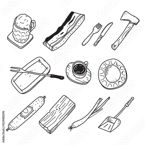 Vector set of  vintage kitchen tools and items