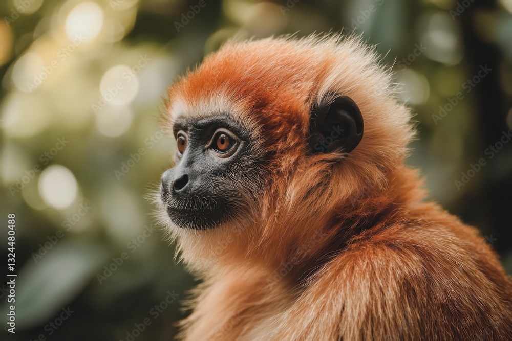 Obraz premium Beautiful Young Red Colobus Monkey Portrait with Striking Eyes in a Lush Forest Environment