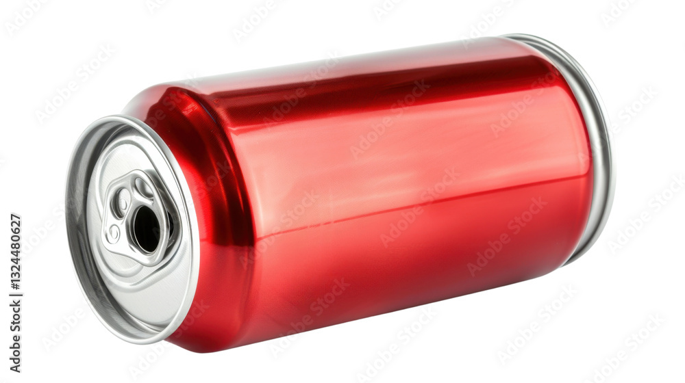 Red aluminum can lying on transparent background Red aluminum can lying on transparent background