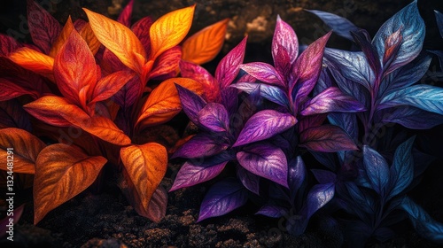 Wallpaper Mural Stunning Close-Up of Vibrant Multicolored Plants in Dark Soil Torontodigital.ca