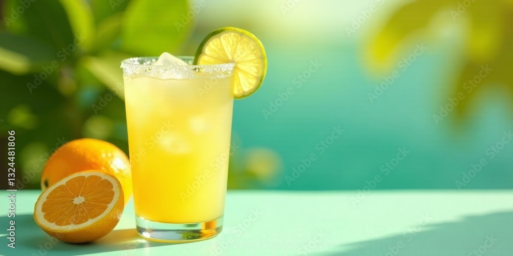 Refreshing Citrus Beverage with Ice Cubes and Lime Garnish on a Sunny Day Refreshing Citrus Beverage with Ice Cubes and Lime Garnish on a Sunny Day