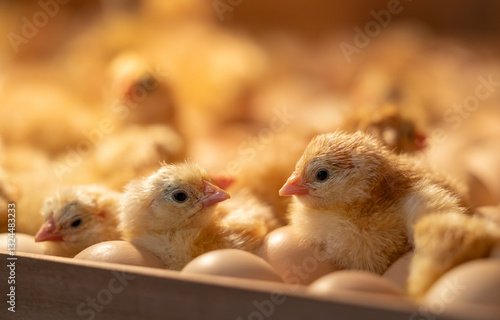 Canvas-taulu Small cute chicks just hatched in incubator