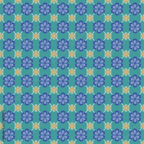 seamless floral pattern with blue flowers green background 