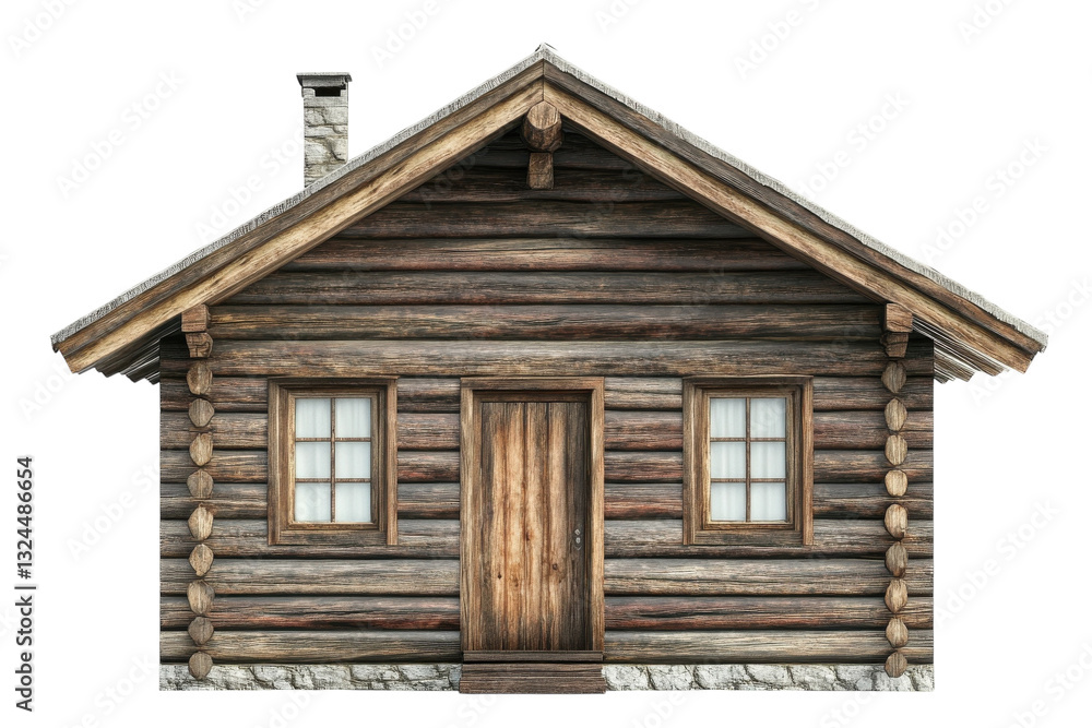 Cozy wooden cabin with a rustic charm nestled in a serene landscape surrounded by nature isolated on transparent background Cozy wooden cabin with a rustic charm nestled in a serene landscape surrounded by nature isolated on transparent background
