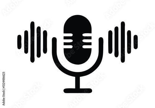 Simple black microphone icon with audio waves.