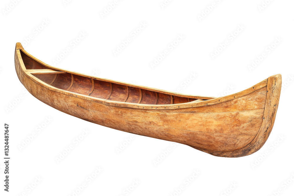 Artisan wooden canoe showcasing traditional craftsmanship and cultural heritage in calm waters isolated on transparent background