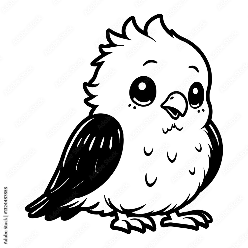 Fototapeta premium Adorable Chibi Kawaii Eagle Standing Front View Detailed Black and White Outline Line Art Drawing