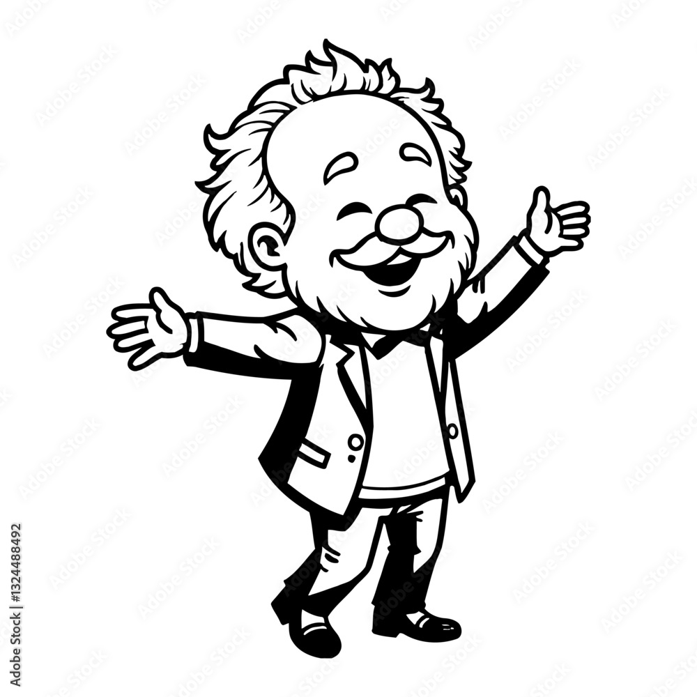 Cute Chibi Kawaii Grandpa Dancing Pose with Happy Face Black and White Outline Line Art Drawing Cute Chibi Kawaii Grandpa Dancing Pose with Happy Face Black and White Outline Line Art Drawing