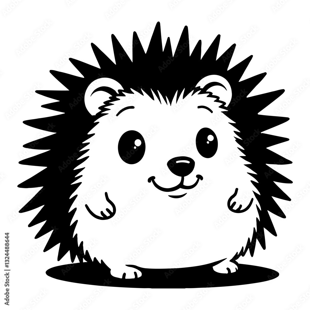 Cute Chibi Kawaii Hedgehog Smiling Face Front View Black and White Outline Line Art Drawing Graphic Cute Chibi Kawaii Hedgehog Smiling Face Front View Black and White Outline Line Art Drawing Graphic