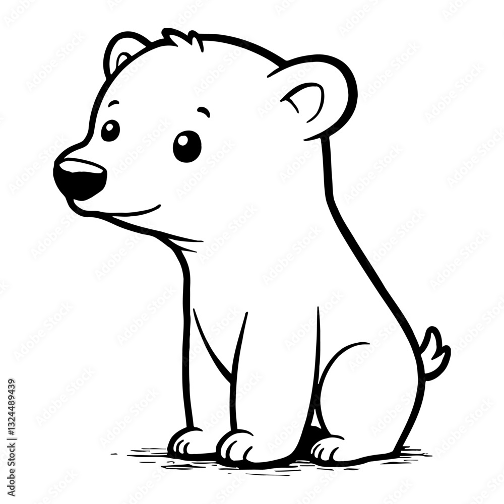 Cute Chibi Kawaii Polar Bear Sitting Pose in Black and White Outline Line Art Drawing Style Cute Chibi Kawaii Polar Bear Sitting Pose in Black and White Outline Line Art Drawing Style